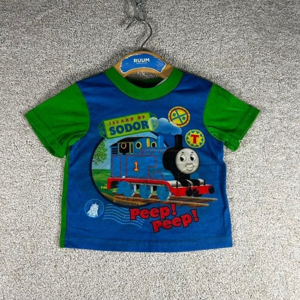 Vintage 2000s Thomas and friends baby 18m blue and green tee shirt tshirt